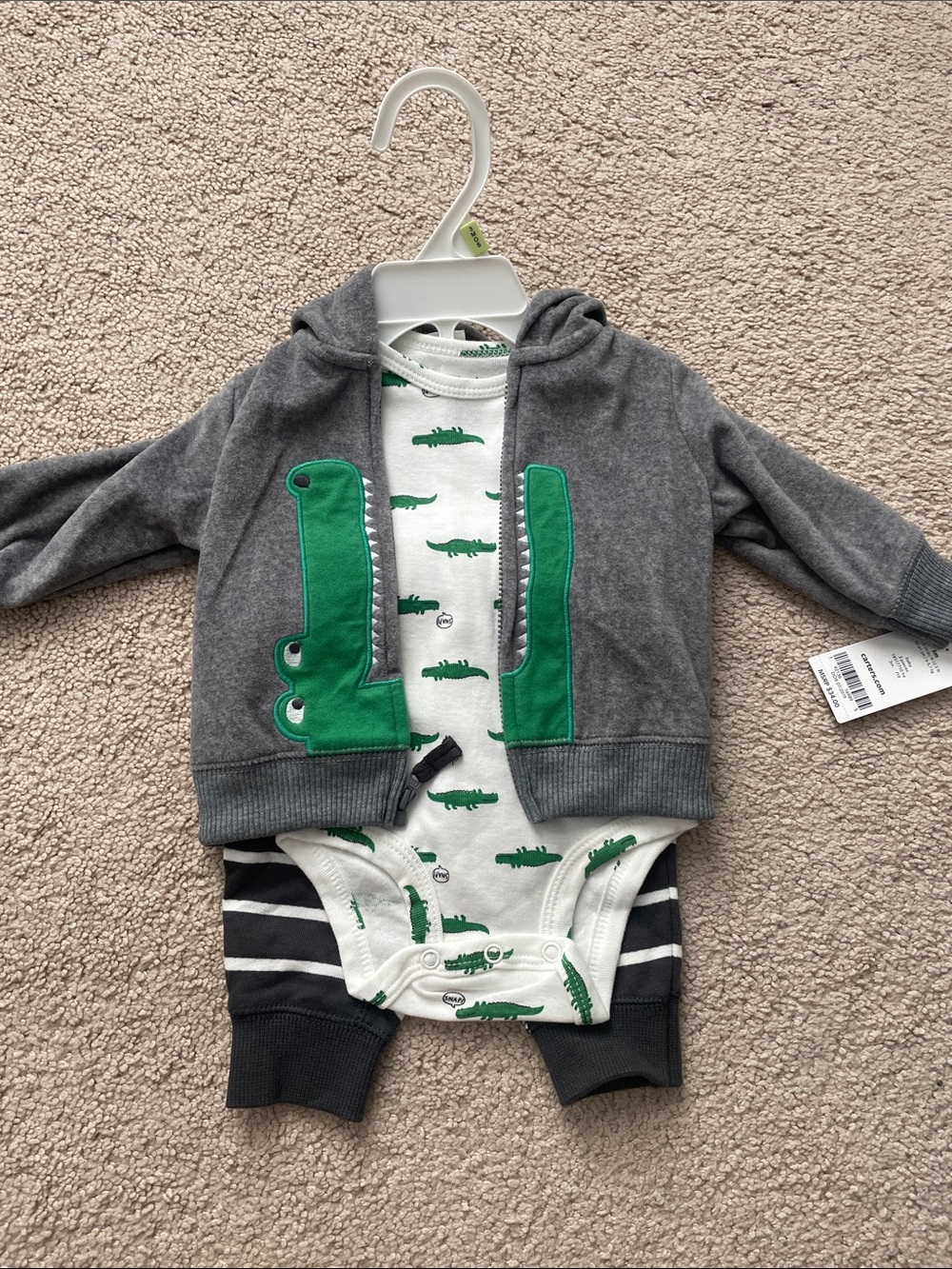 Carter's Gray Hoodie & Green Crocodile Print Footie Set